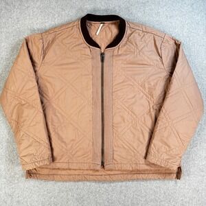 Free People Quilted Bomber Jacket Pink Ribbed Collar Full Zip Women's Medium